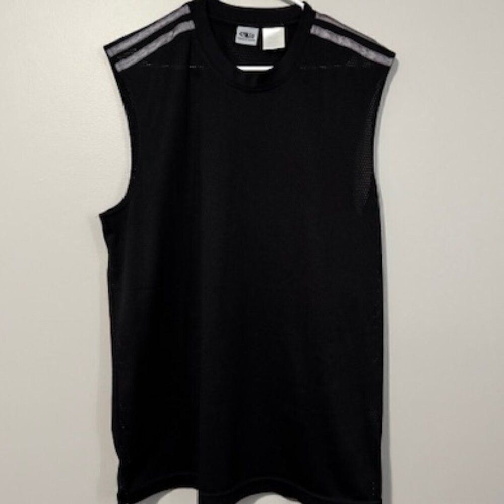 USED Men's Athletic Works No Sleeve Workup Shirt See Through Color Black Sz L